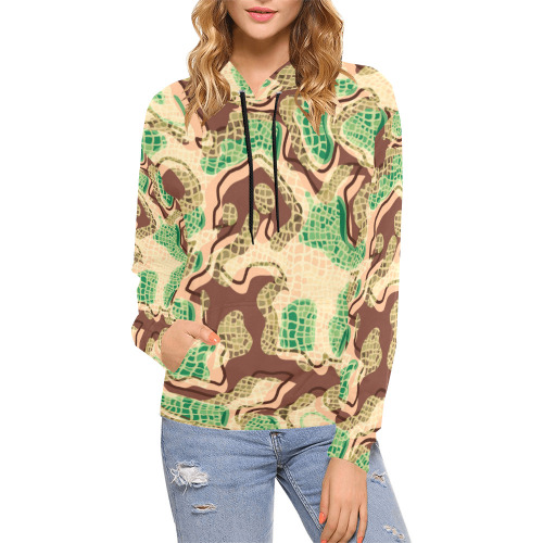 Modern Fashion Military Crocodile Camouflage All Over Print Hoodie for Women (USA Size) (Model H13)