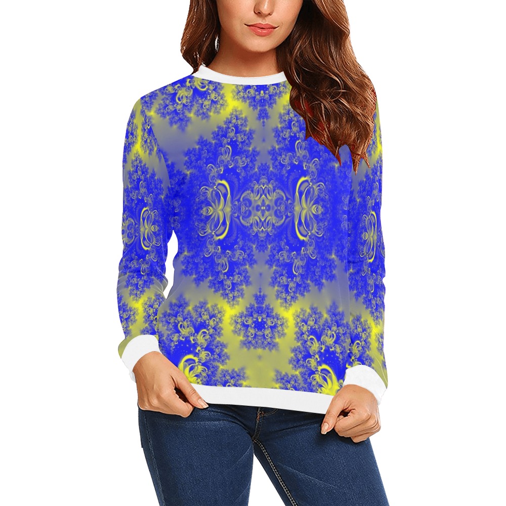 Sunlight and Blueberry Plants Frost Fractal All Over Print Crewneck Sweatshirt for Women (Model H18)