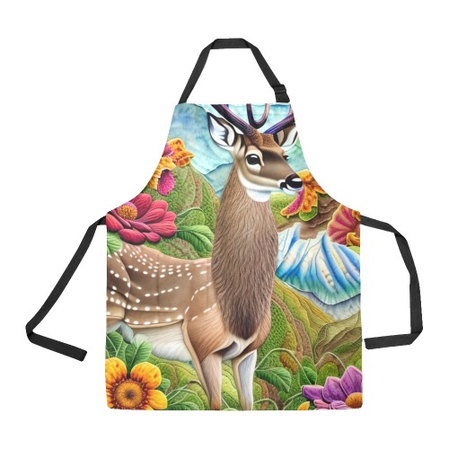 Boho Aesthetic Deer Simulated Quilt Artwork All Over Print Apron