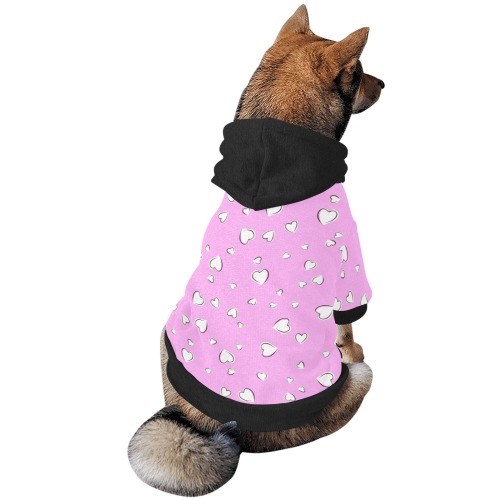 White Hearts Floating on Pink Pet Dog Hoodie