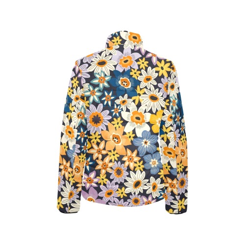 Lush wild flower garden dark Women's Stand Collar Padded Jacket (Model H41)