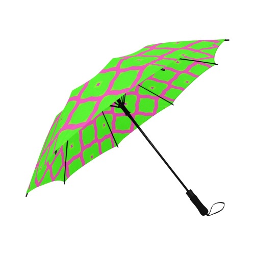 Pink and Green Lattice Semi-Automatic Foldable Umbrella (Model U05)