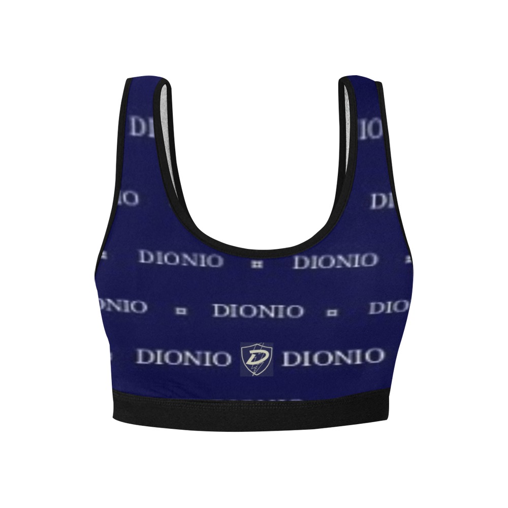 DIONIO Clothing - Women's Sports Bra (Blue Repeat Logo) Women's All Over Print Sports Bra (Model T52)