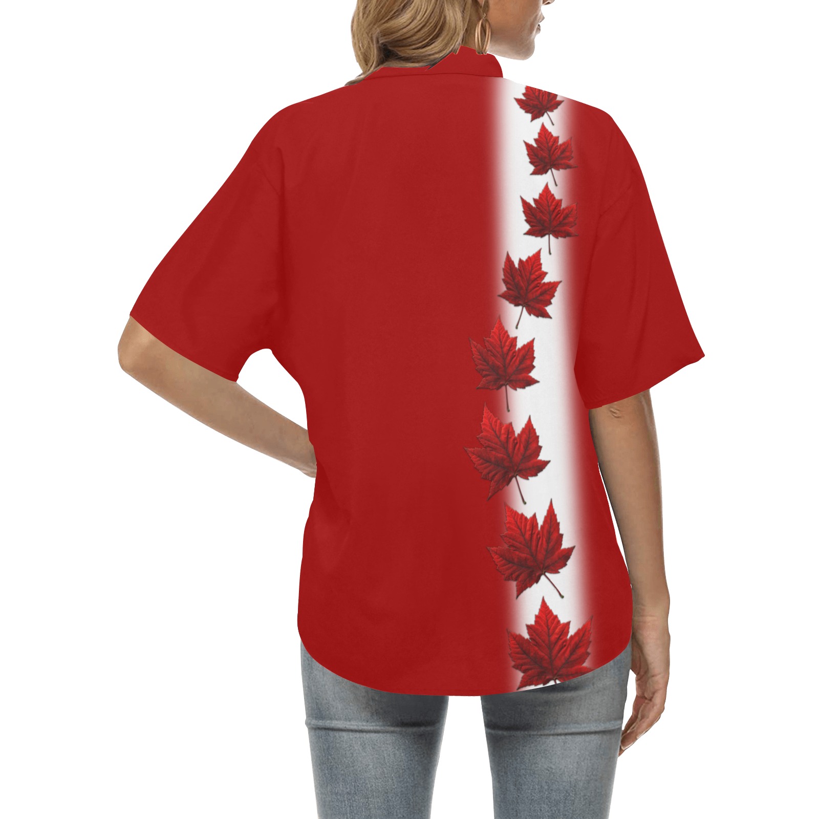 Canada Shirt Women's Maple Leaf Button-Down All Over Print Hawaiian Shirt for Women (Model T58)