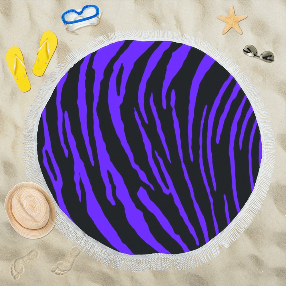Blue Tiger Stripes Circular Beach Shawl 59"x 59"