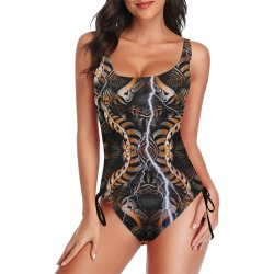Skull by Artdream Drawstring Side One-Piece Swimsuit (Model S14)