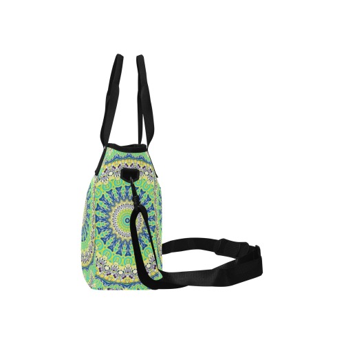 POWER MANDALA Blue Green Yellow Insulated Tote Bag with Shoulder Strap (Model 1724)