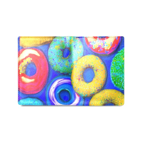 Colorful Donuts Blue Men's Leather Wallet (Model 1612)