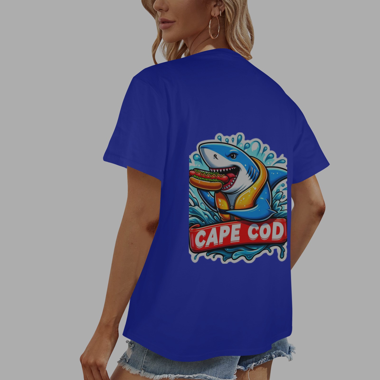 CAPE COD-GREAT WHITE EATING HOT DOG 3 Women's Glow in the Dark T-shirt (Two Sides Printing)