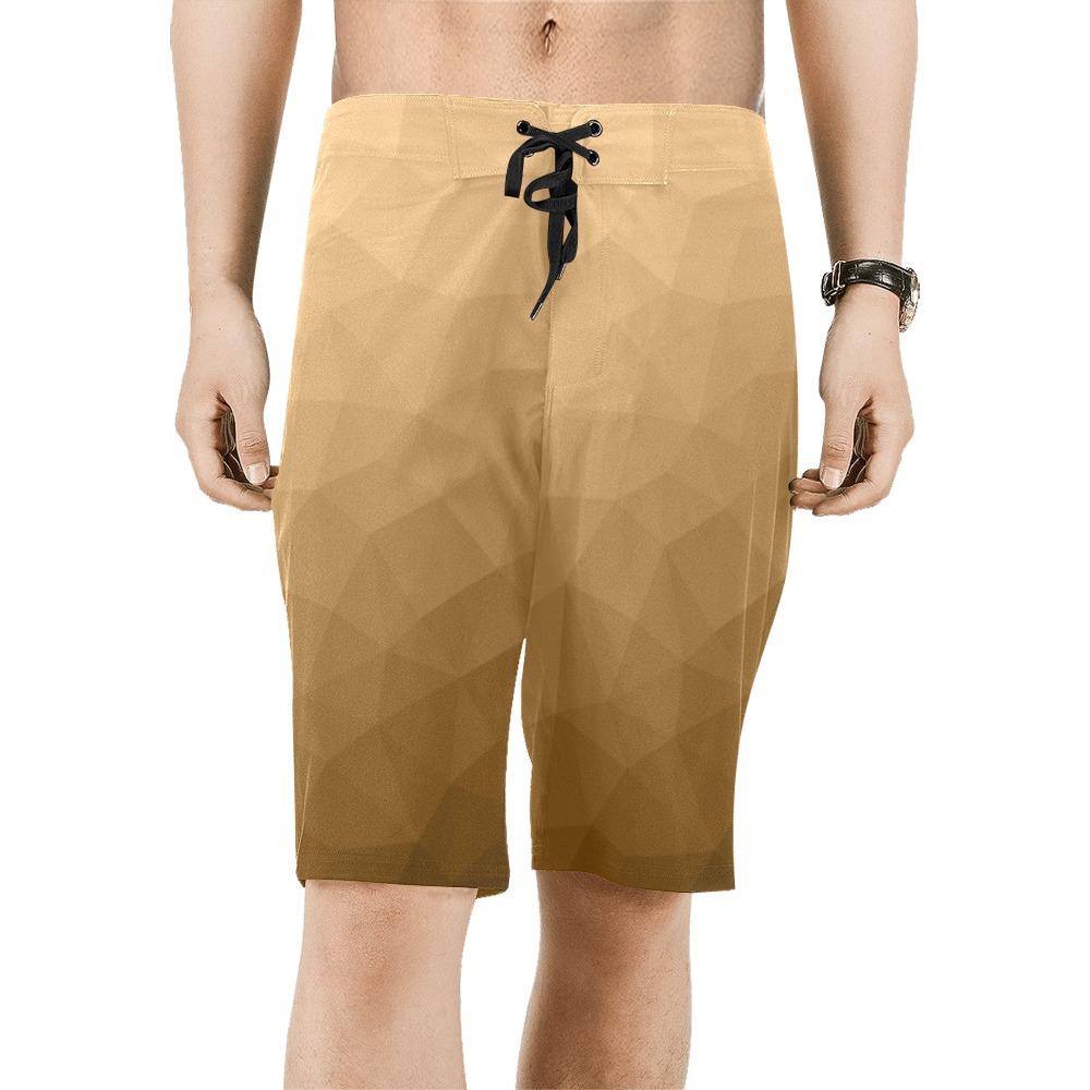 Brown gradient geometric mesh pattern Men's All Over Print Board Shorts (Model L16)