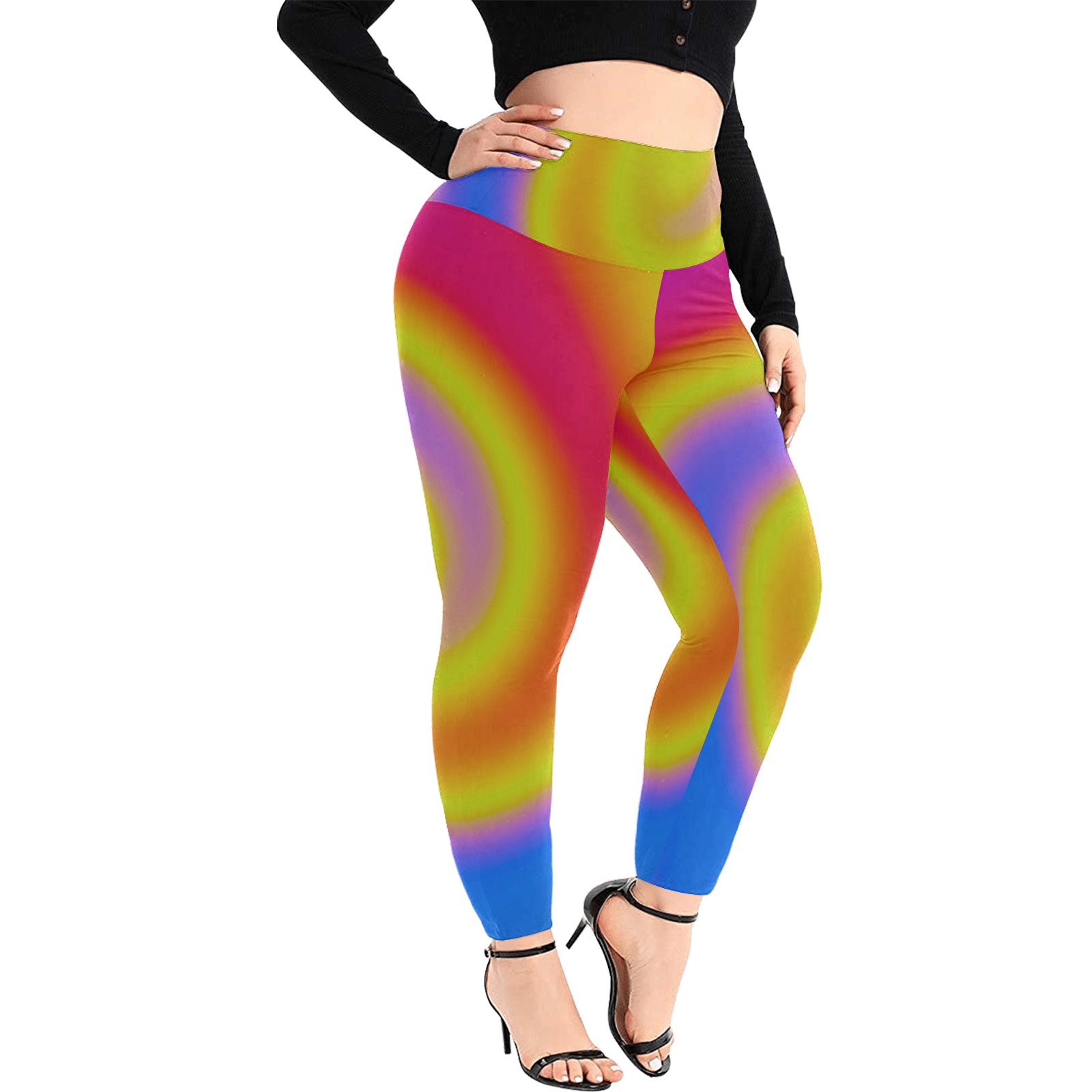 Rainbow Swirl Women's Extra Plus Size High Waist Leggings (Model L45)