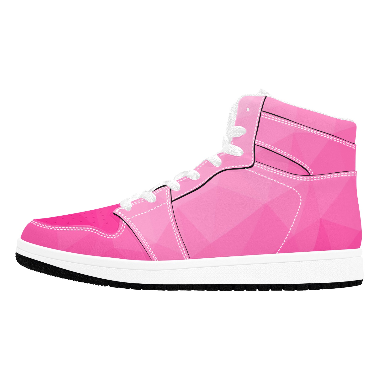 Hot pink gradient geometric mesh pattern Men's High Top Sneakers (Model 20042)