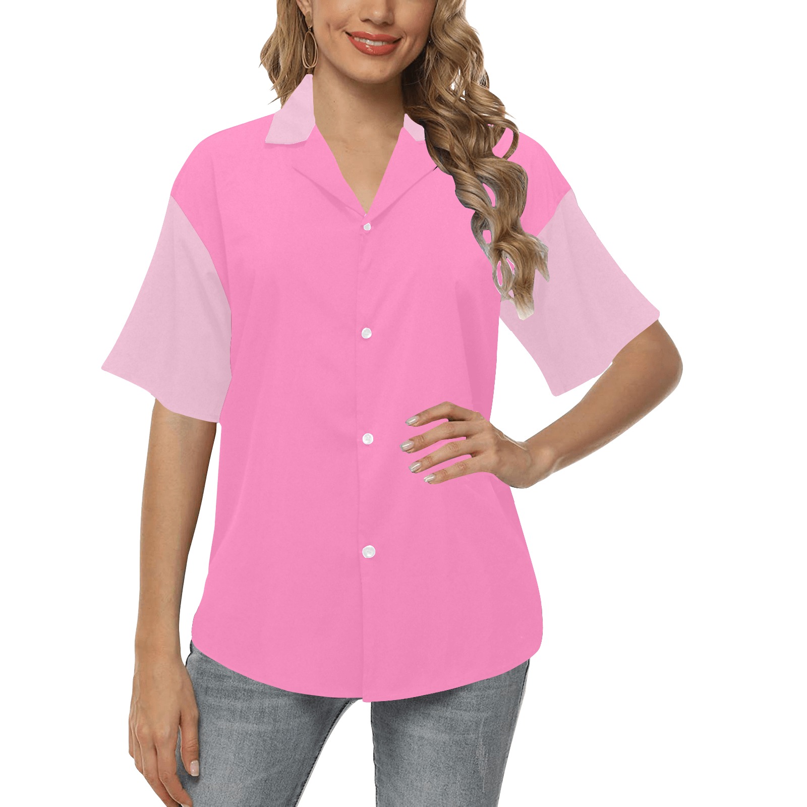 2 Tone Pink Hawaiian Style Shirt All Over Print Hawaiian Shirt for Women (Model T58)