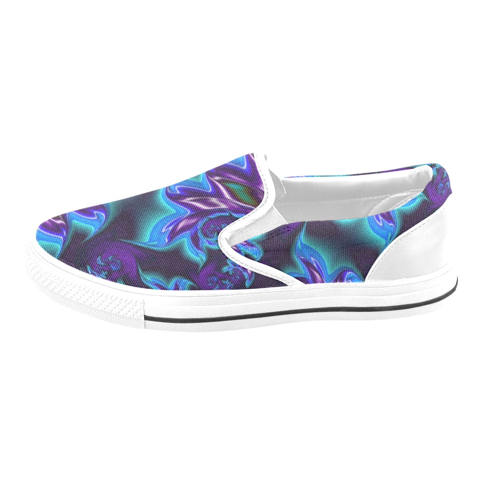 Aqua Blue and Purple Flowers Fractal Abstract Slip-on Canvas Shoes for Kid (Model 019)