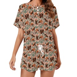 Red pandas in the wild Women's Mid-Length Shorts Pajama Set