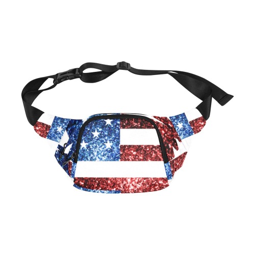 Sparkly USA flag America Red White Blue faux Sparkles patriotic bling 4th of July Fanny Pack/Small (Model 1677)
