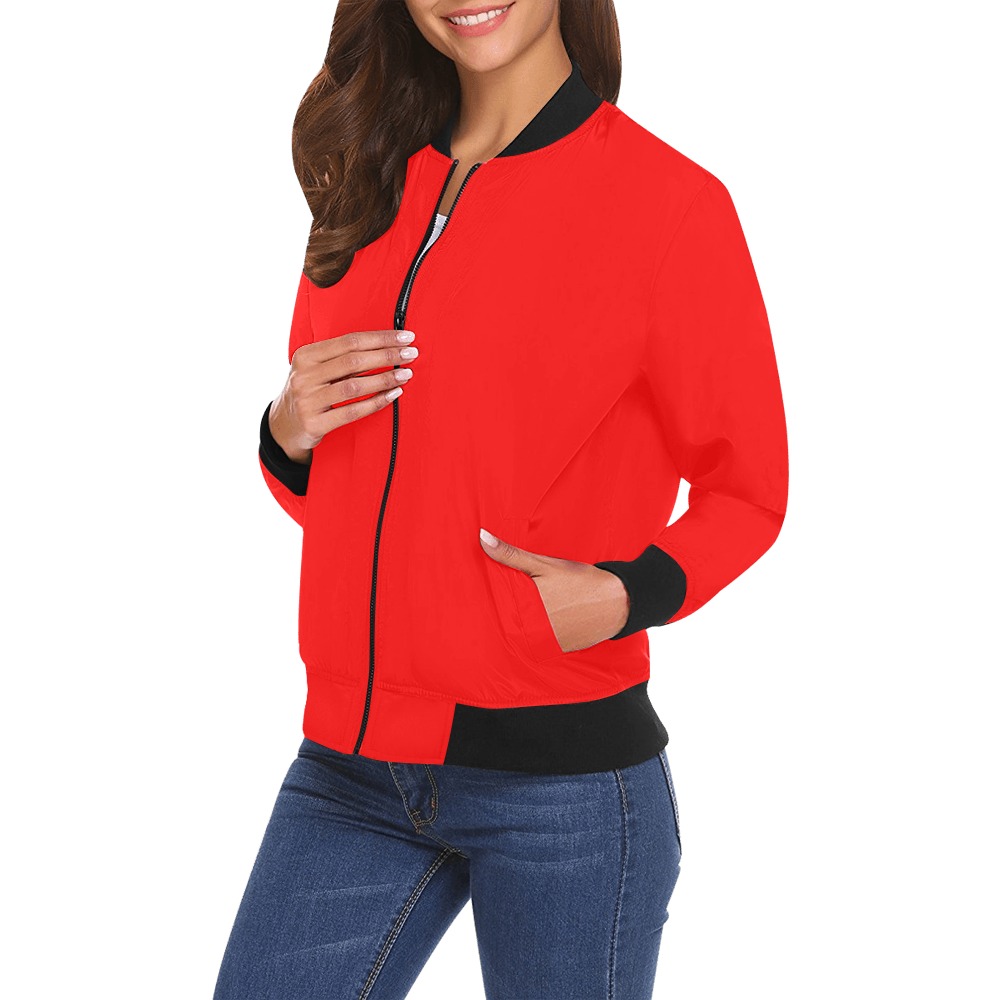 Merry Christmas Red Solid Color All Over Print Bomber Jacket for Women (Model H19)