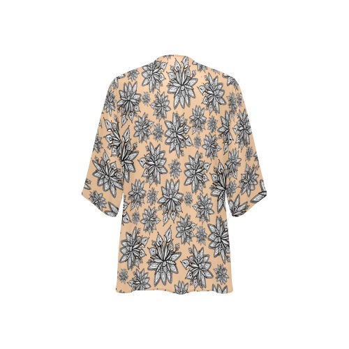 Creekside Floret pattern peach Women's Kimono Chiffon Cover Ups (Model H51)