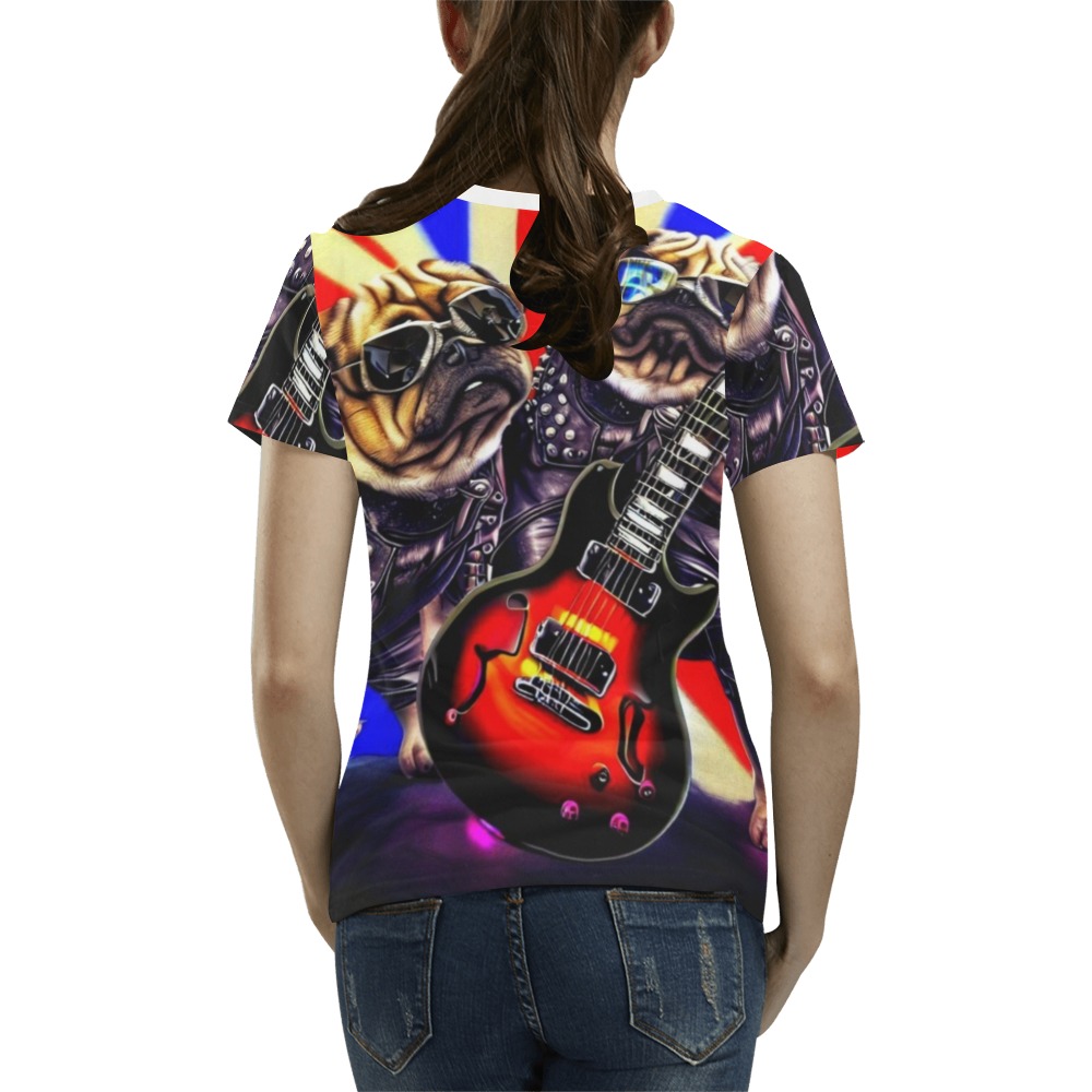 HEAVY ROCK PUG 3 All Over Print T-Shirt for Women (USA Size) (Model T40)
