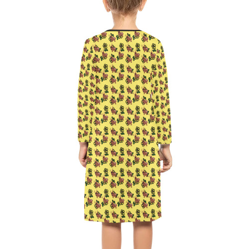cute deer pattern yellow Girls' Long Sleeve Dress (Model D59)