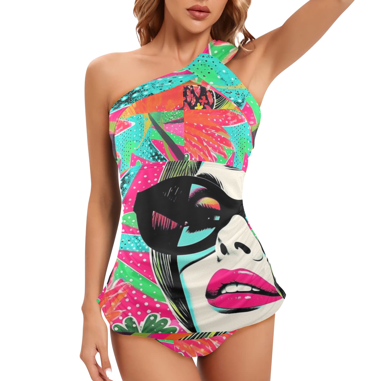 Mindy on Vacay 1-piece sexy tropical pop art swimsuit Women's One Shoulder Backless Swimsuit (Model S44)