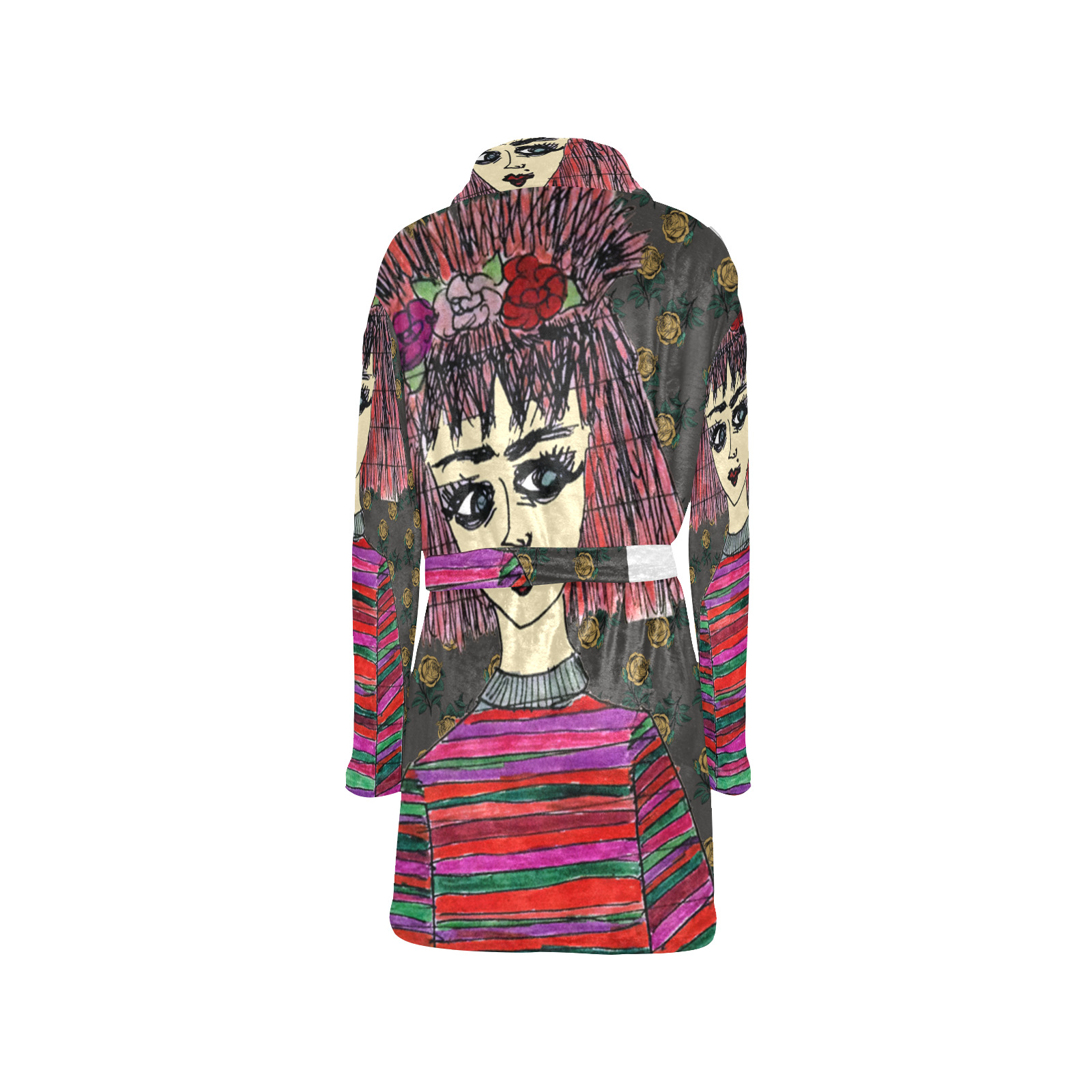 floral band goth girl grey bg Women's All Over Print Night Robe