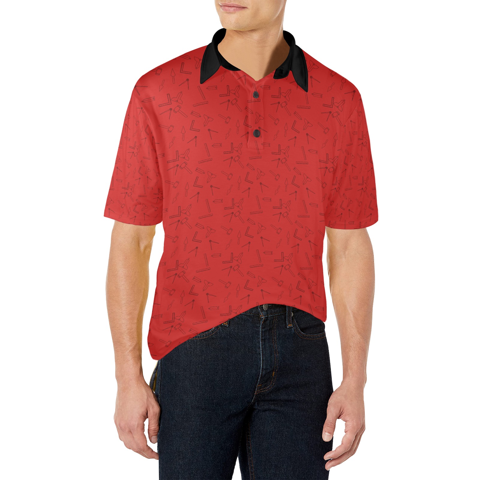 Red Black Tools Men's All Over Print Polo Shirt (Model T55)