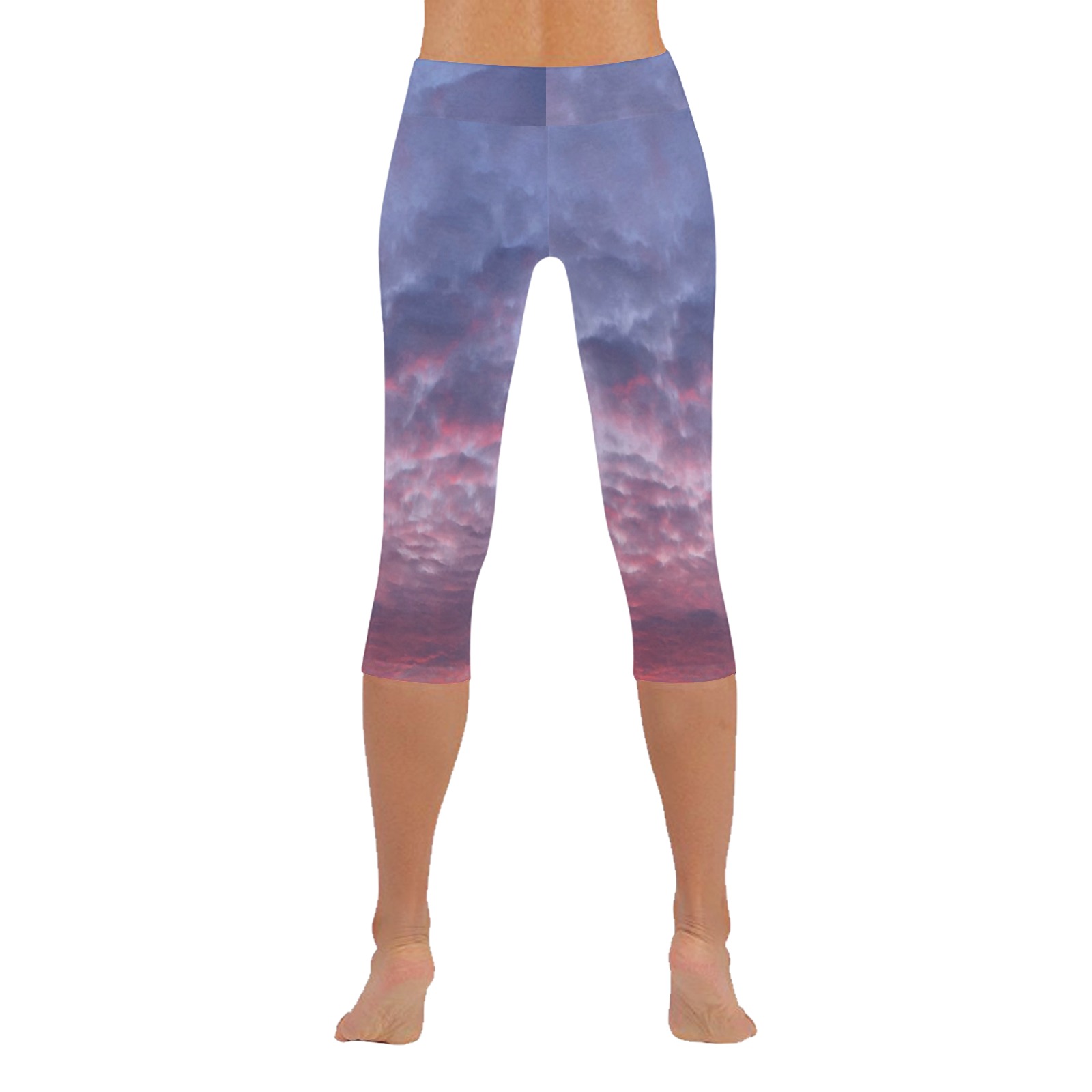 Morning Purple Sunrise Collection Women's Low Rise Capri Leggings (Invisible Stitch) (Model L08)