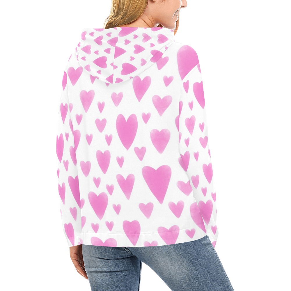 Pink Hearts Pattern All Over Print Hoodie for Women (USA Size) (Model H13)