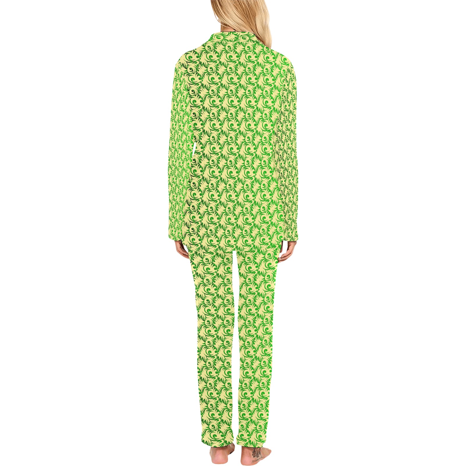 green swirl ylw Women's Long Pajama Set