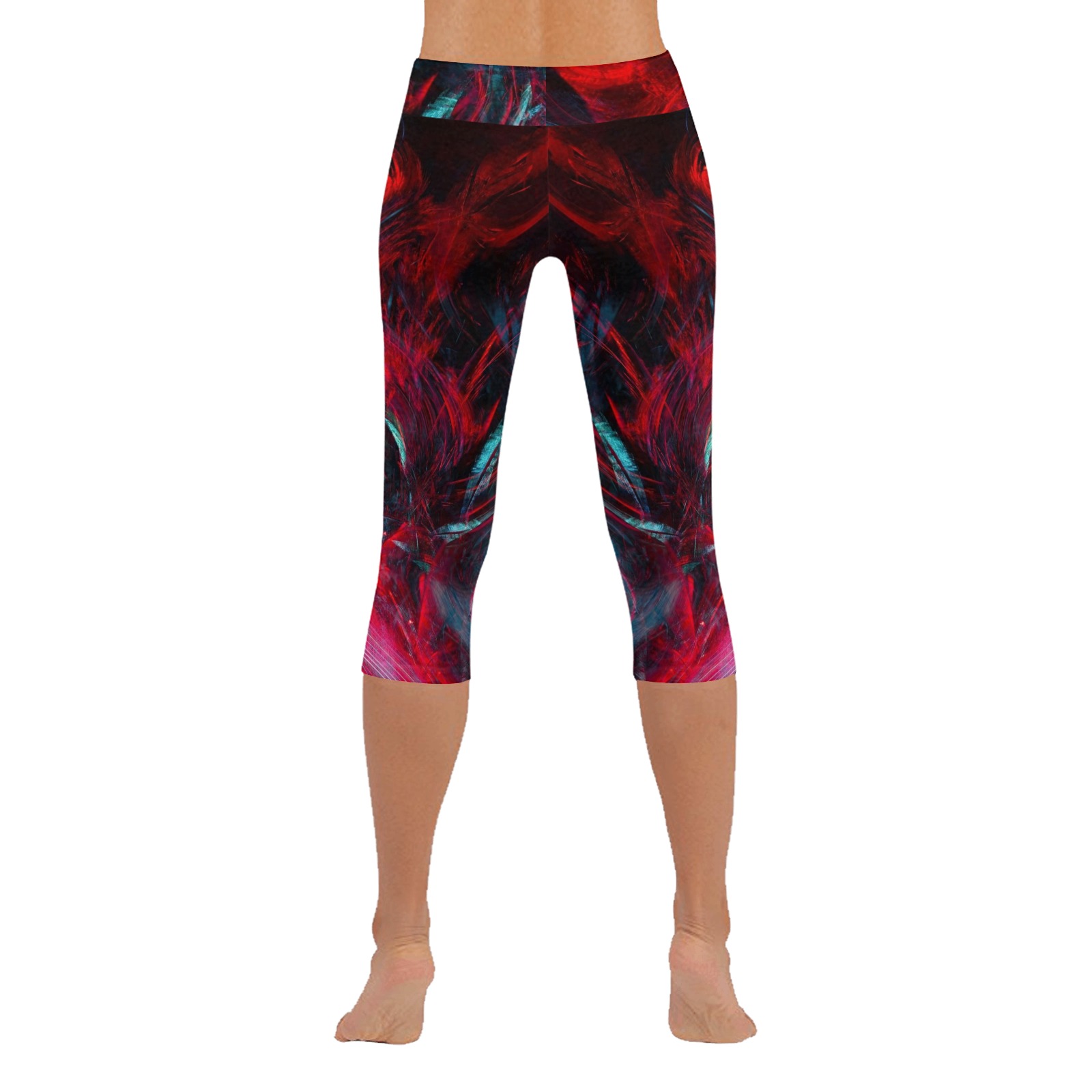 Abstract-Red Women's Low Rise Capri Leggings (Invisible Stitch) (Model L08)