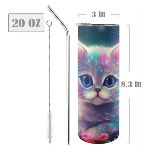 Neon Kitty - 20oz Tall Skinny Tumbler with Lid and Straw