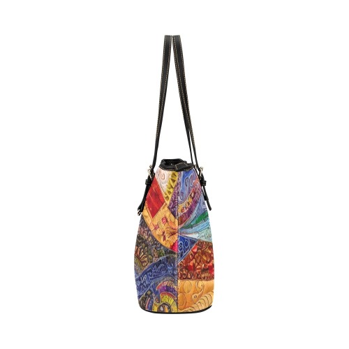 Boho Aesthetic Simulated Quilt Artwork Leather Tote Bag/Large (Model 1651)