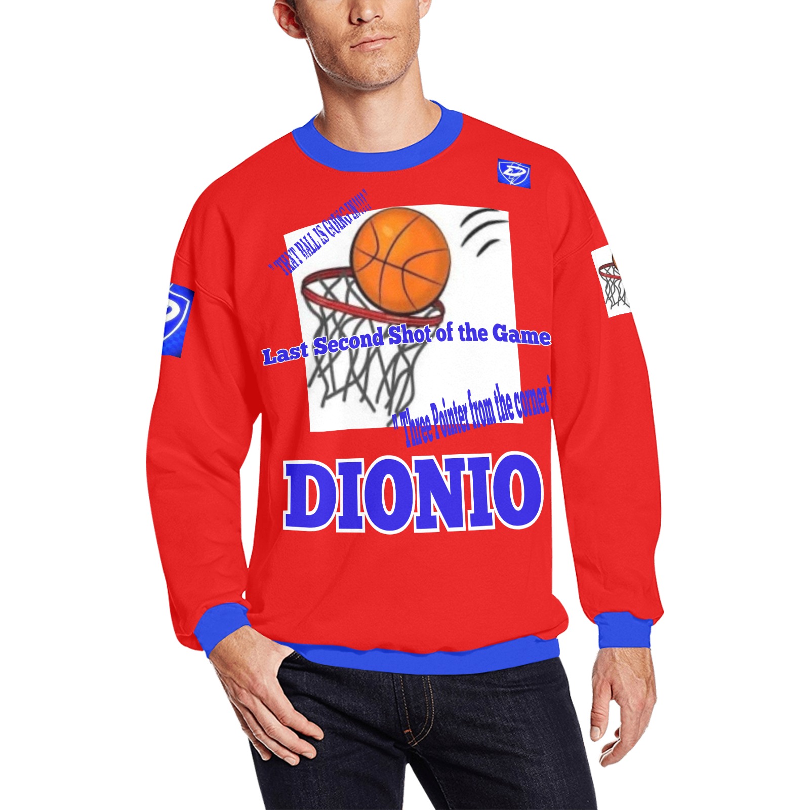 DIONIO Clothing - Red "That Ball Is Going IN" Sweatshirt Men's Oversized Fleece Crew Sweatshirt (Model H18)