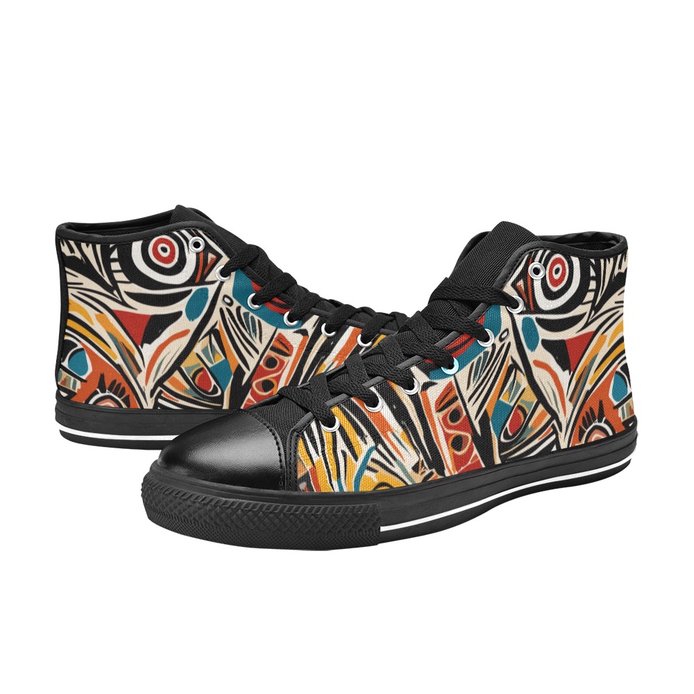 Stunning abstract art on a tribal theme. Women's Classic High Top Canvas Shoes (Model 017)