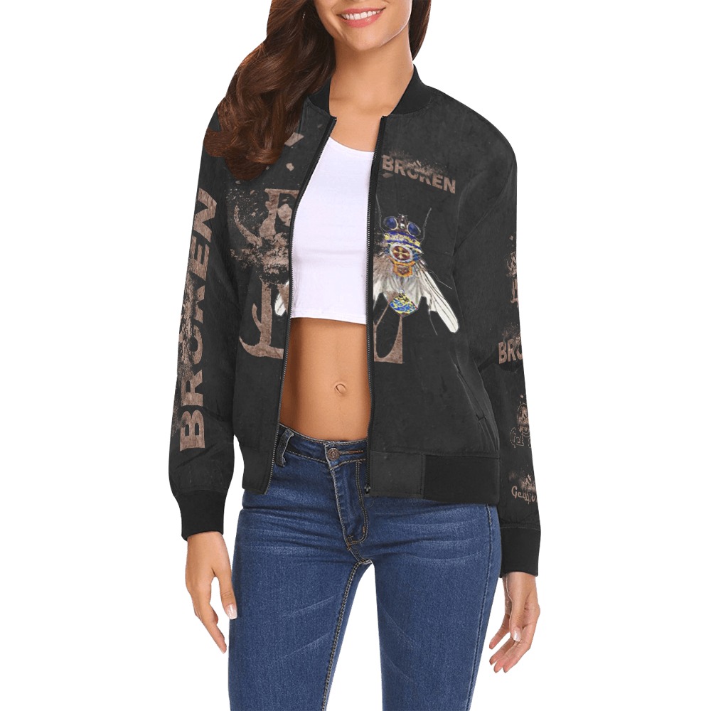 Broken Collectable Fly All Over Print Bomber Jacket for Women (Model H19)