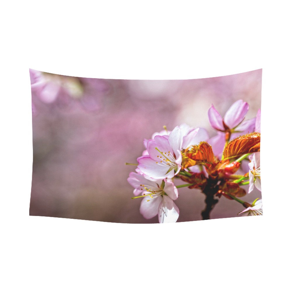 Classy sakura cherry flowers, pink mist of spring. Polyester Peach Skin Wall Tapestry 90"x 60"