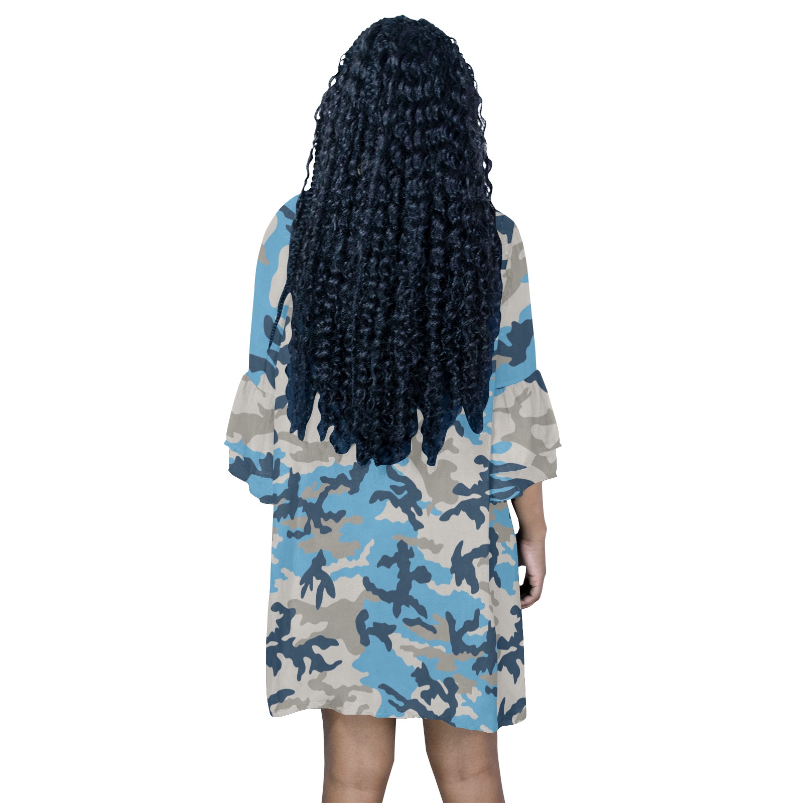 blue-woods-ERDL Half Sleeves V-Neck Mini Dress (Model D63)