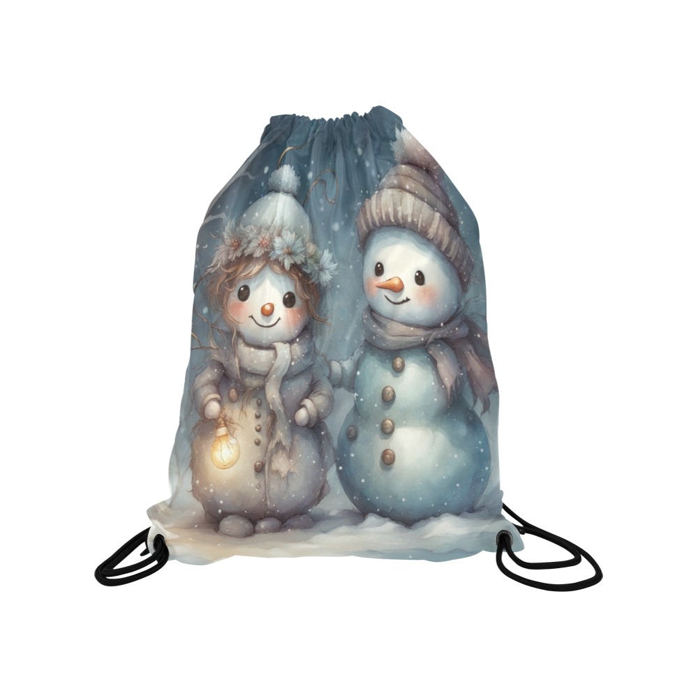 Snowman Couple Medium Drawstring Bag Model 1604 (Twin Sides) 13.8"(W) * 18.1"(H)