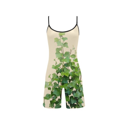 Vines, climbing plant watercolor on beige Women's Short Yoga Bodysuit