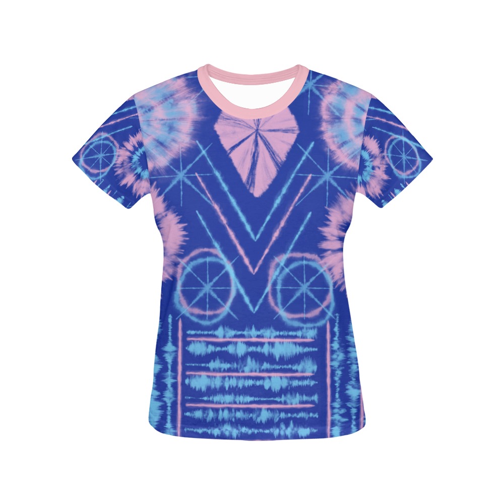 Tie Dye Effect on Navy All Over Print T-Shirt for Women (USA Size) (Model T40)