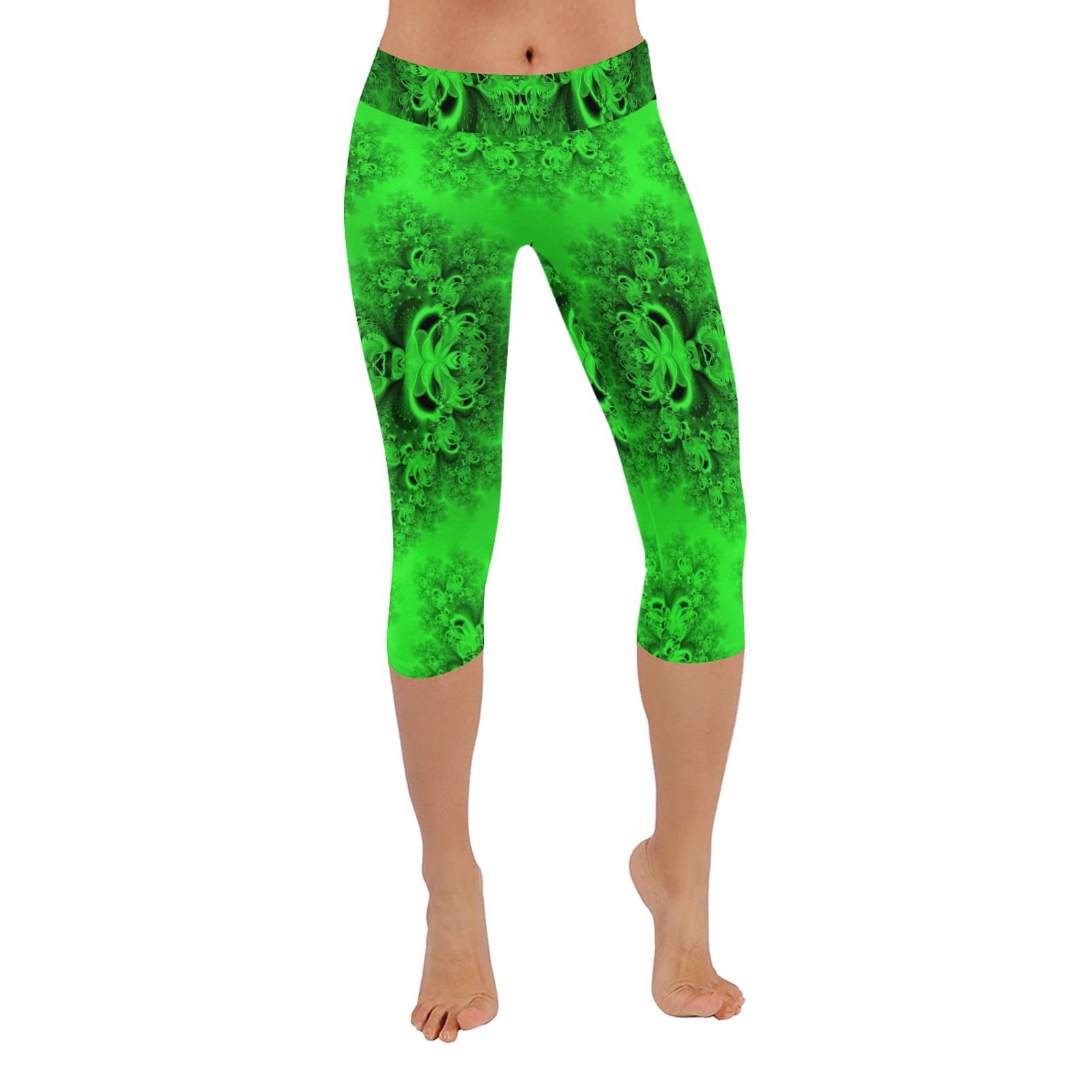 New Spring Forest Growth Frost Fractal Women's Low Rise Capri Leggings (Invisible Stitch) (Model L08)