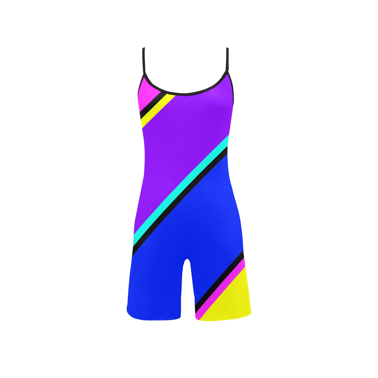 Bright Neon Colors Diagonal Women's Short Yoga Bodysuit