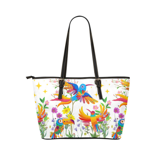 Birds of Paradise Pattern Leather Tote Bag/Large (Model 1651)