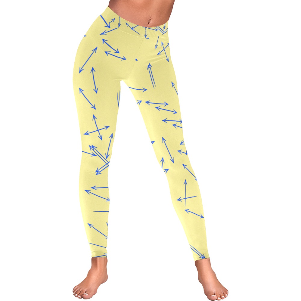 Arrows Every Direction Blue on Yellow Women's Low Rise Leggings (Invisible Stitch) (Model L05)