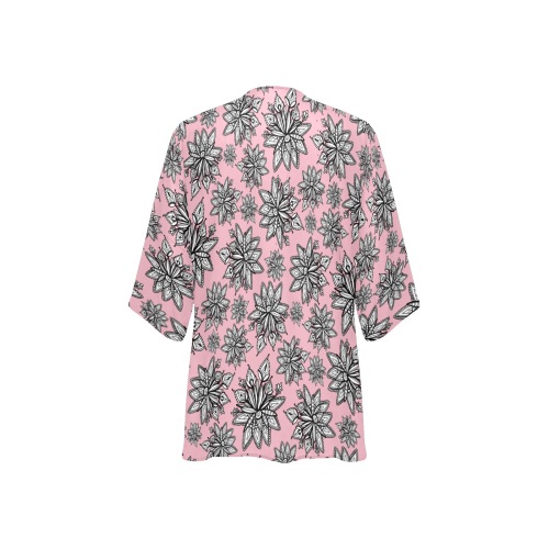 Creekside Floret pattern light pink Women's Kimono Chiffon Cover Ups (Model H51)