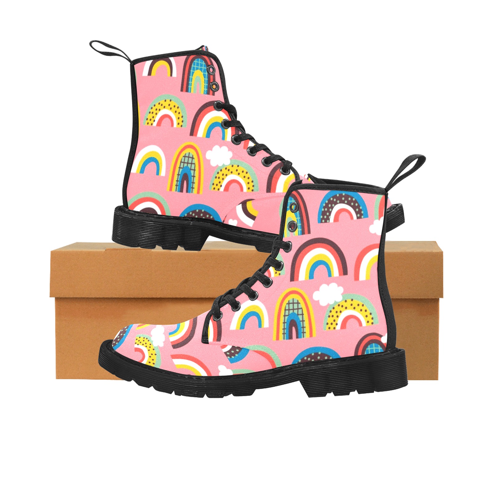 Funny Rainbows Martin Boots for Women (Black) (Model 1203H)