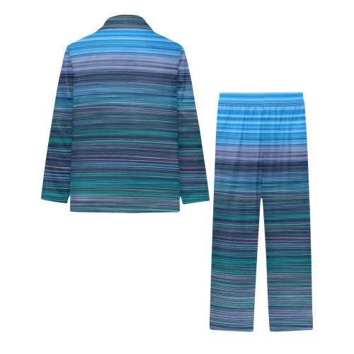 Abstract Blue Horizontal Stripes Little Girls' V-Neck Long Pajama Set