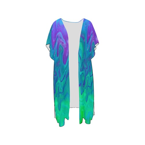 Acid Drip Cover-Up Mid-Length Side Slits Chiffon Cover Ups (Model H50)