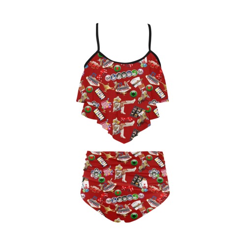 Las Vegas Gamblers Delight - Red High Waisted Double Ruffle Bikini Set (Model S34)